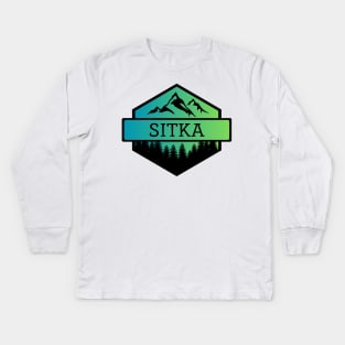 Sitka Alaska Mountains and Trees Kids Long Sleeve T-Shirt